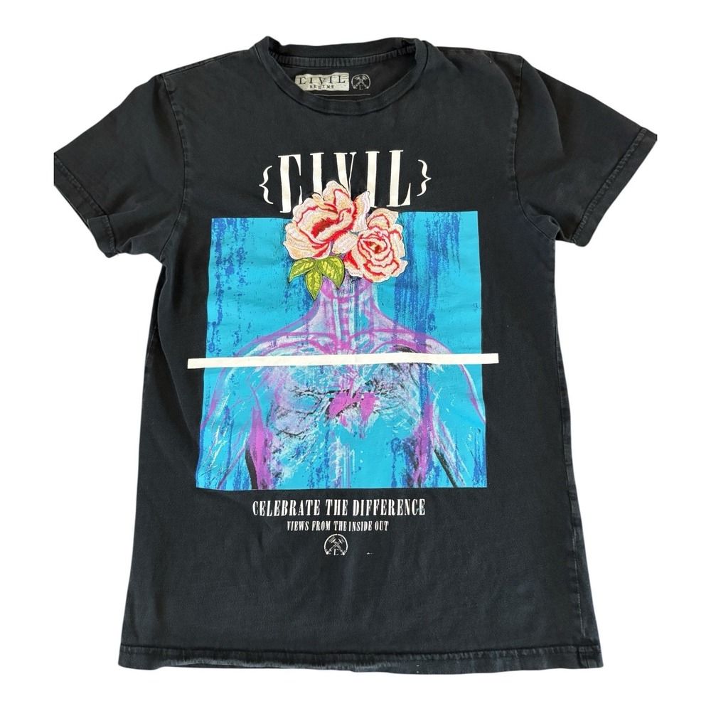 CIVIL REGIME T Shirt  Men's Small Celebrate The Difference‎ Embroidered Flowers
